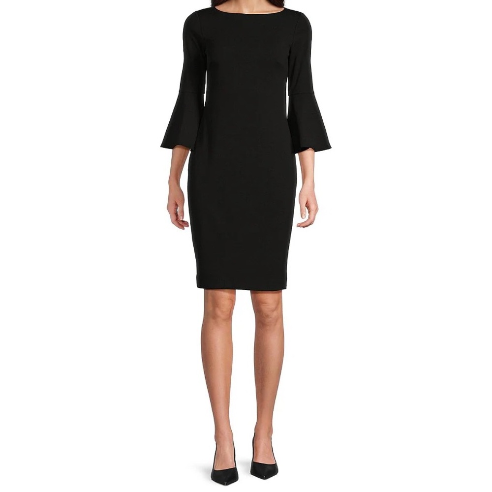 Calvin Klein | Women's Long Flutter Sleeve Solid Shift Dress New